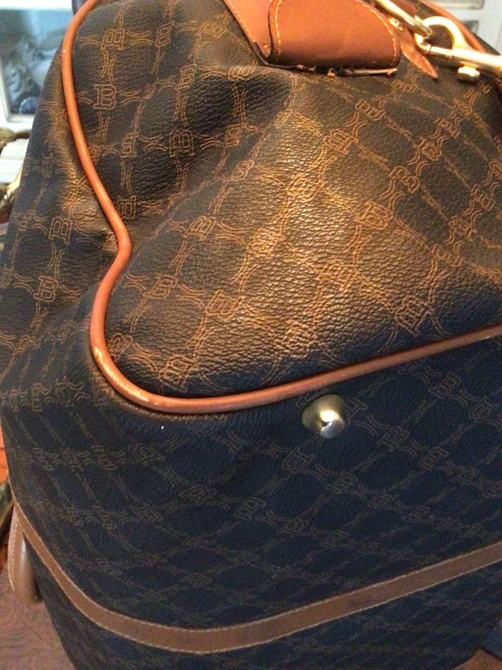 Bally Dark Brown Monogram Leather-Trim Duffel with lock & 2 keys